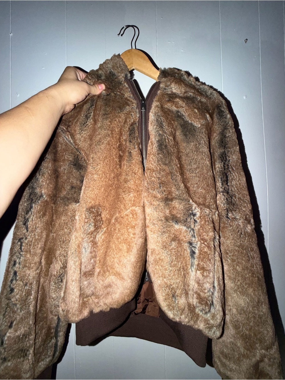 Women Hollister Brown Faux Fur Bomber Jacket size S